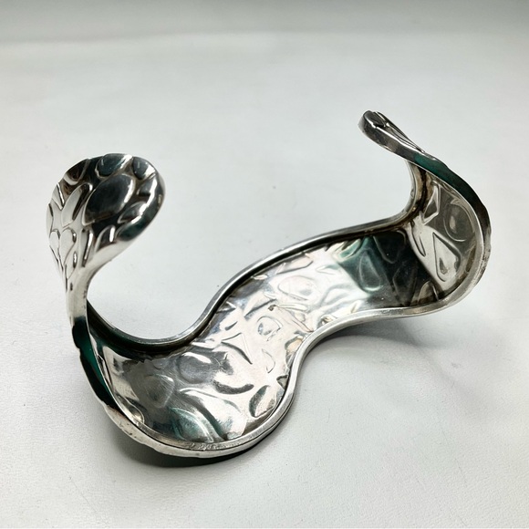 Sterling Silver Cuff Bangle Pebbled Wave Texture Mexican 925 - Picture 4 of 7